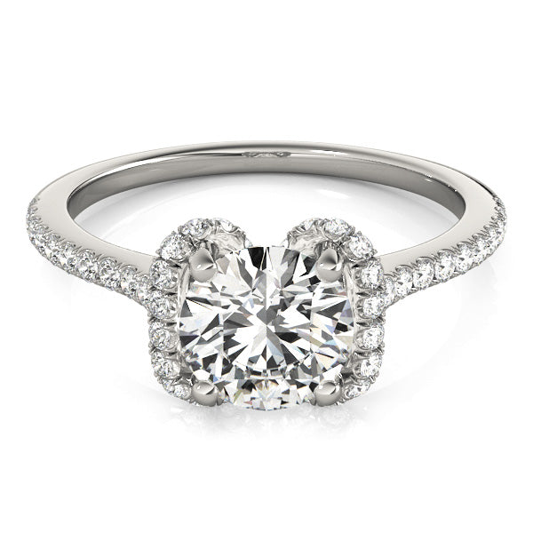 Single Row Halo Round Engagement Ring