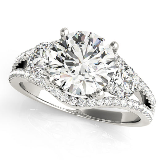 3-Stone Double Row Split Shank Engagement Ring