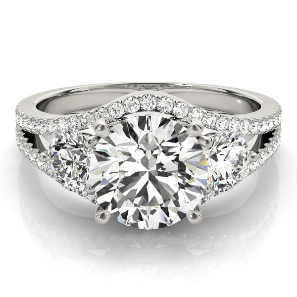 3-Stone Double Row Split Shank Engagement Ring