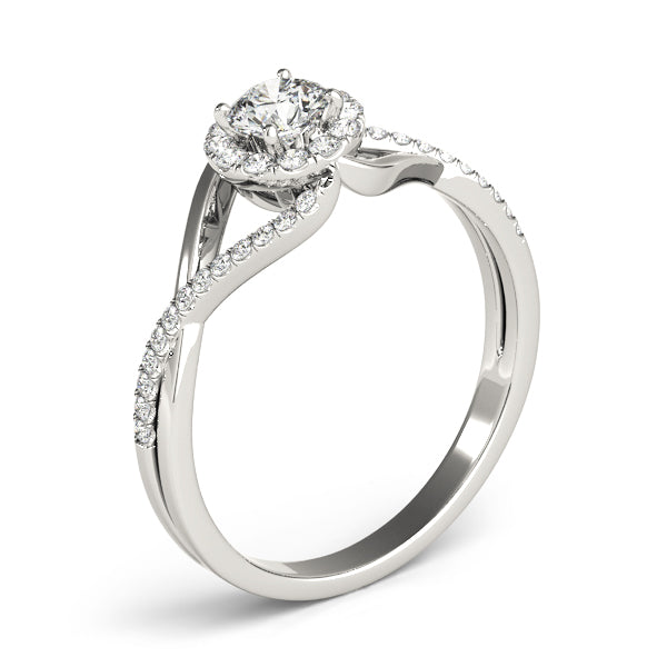 Bypass Halo Twisted Shank Engagement Ring