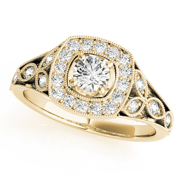 Vintage Style Halo Milgrain Engagement Ring