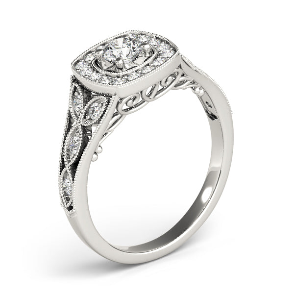 Vintage Style Halo Milgrain Engagement Ring