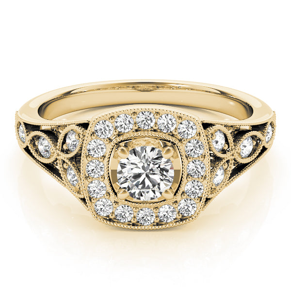 Vintage Style Halo Milgrain Engagement Ring