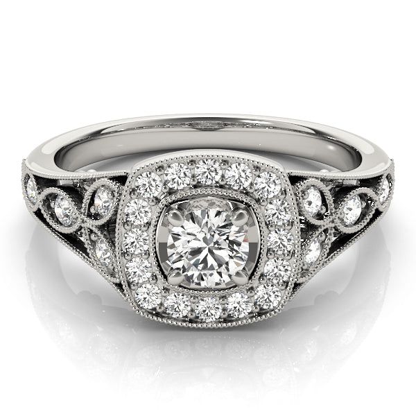 Vintage Style Halo Milgrain Engagement Ring