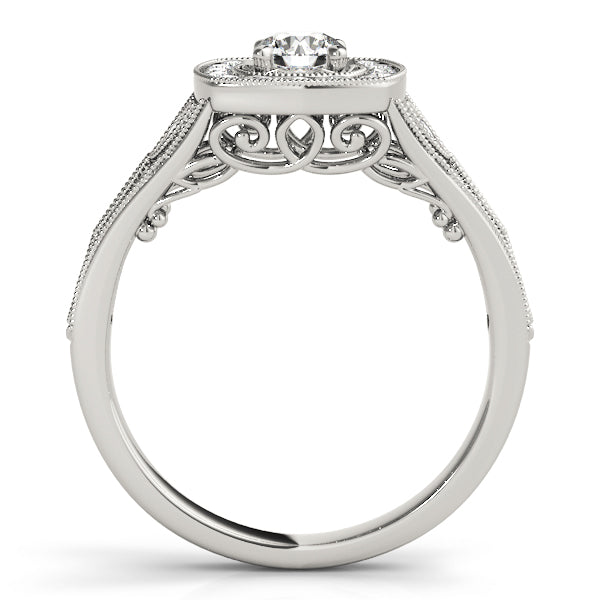 Vintage Style Halo Milgrain Engagement Ring