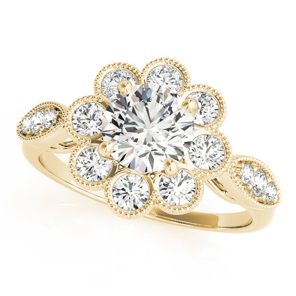Bezel Set Round Halo Milgrain Engagement Ring