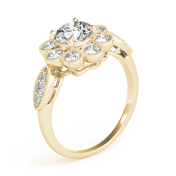 Bezel Set Round Halo Milgrain Engagement Ring