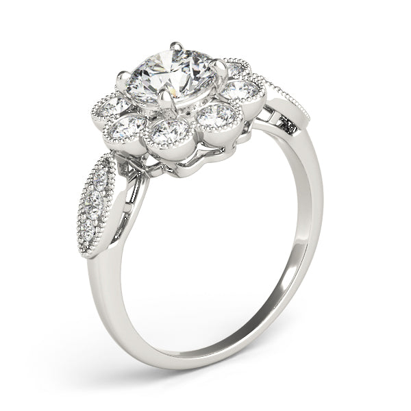 Bezel Set Round Halo Milgrain Engagement Ring