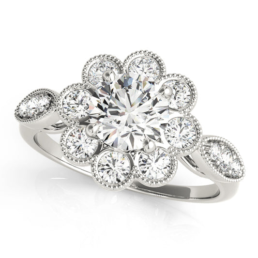 Bezel Set Round Halo Milgrain Engagement Ring