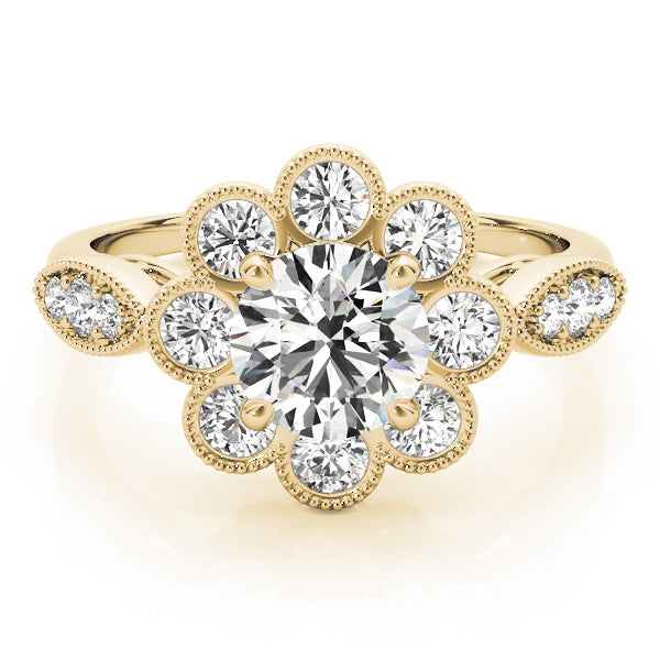 Bezel Set Round Halo Milgrain Engagement Ring