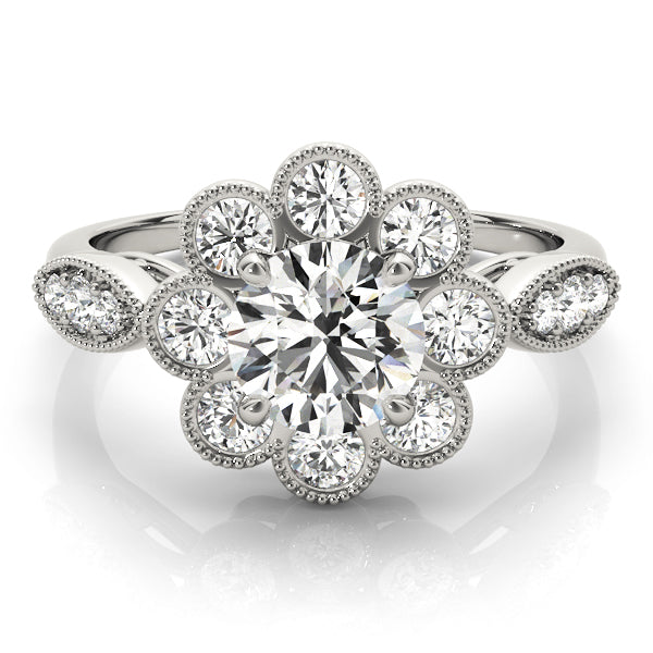 Bezel Set Round Halo Milgrain Engagement Ring