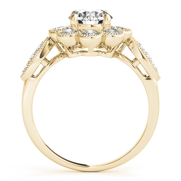 Bezel Set Round Halo Milgrain Engagement Ring