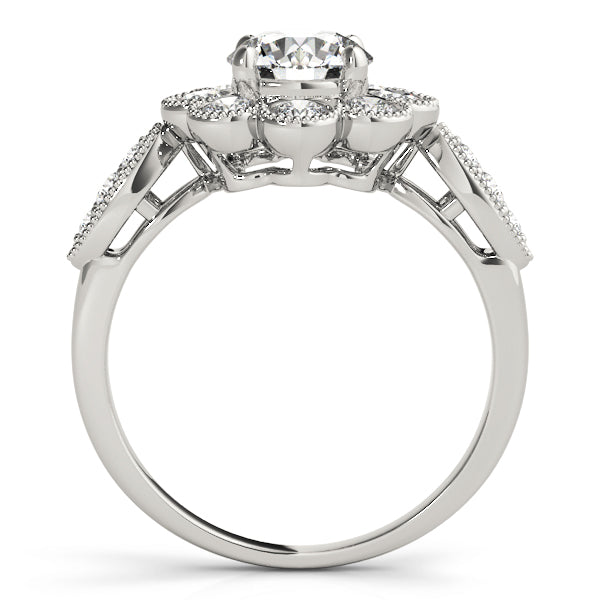Bezel Set Round Halo Milgrain Engagement Ring