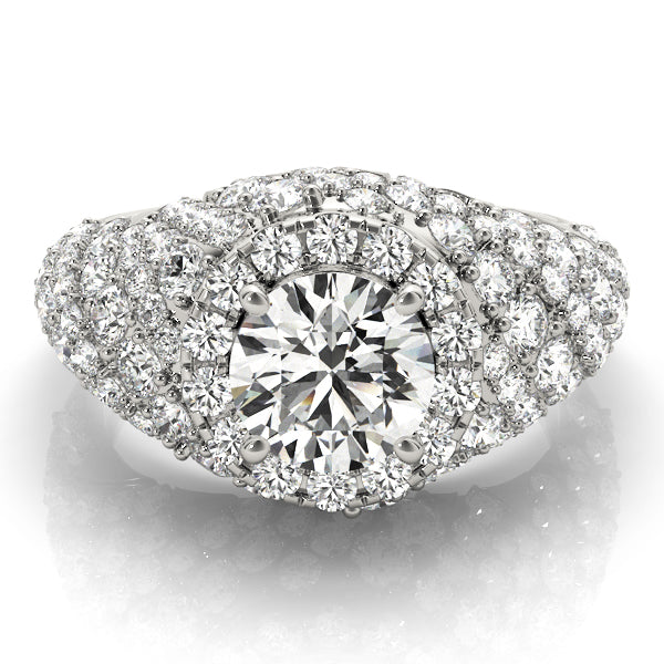 Multirow Pavé Halo Engagement Rings