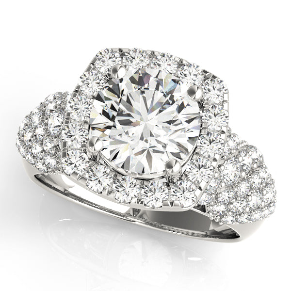 Multirow Pavé Halo Engagement Rings