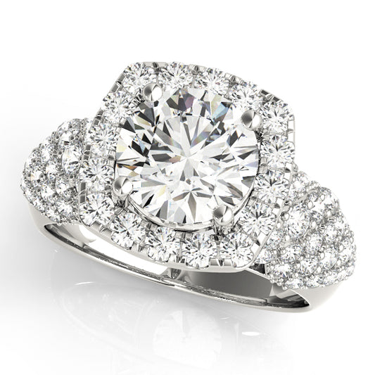 Multirow Pavé Halo Engagement Rings