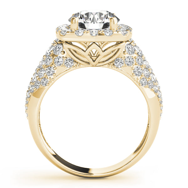 Multirow Pavé Halo Engagement Rings