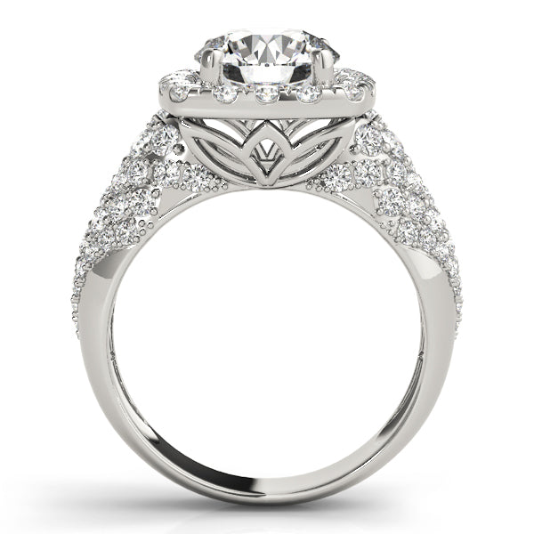 Multirow Pavé Halo Engagement Rings
