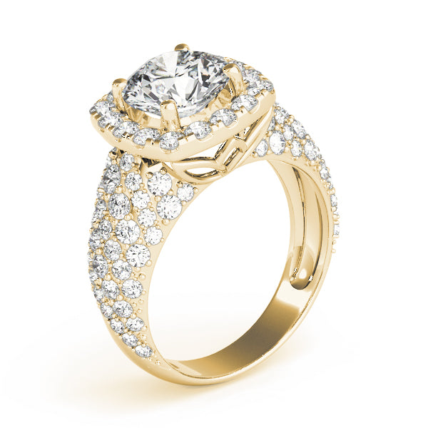 Multirow Pavé Halo Engagement Rings