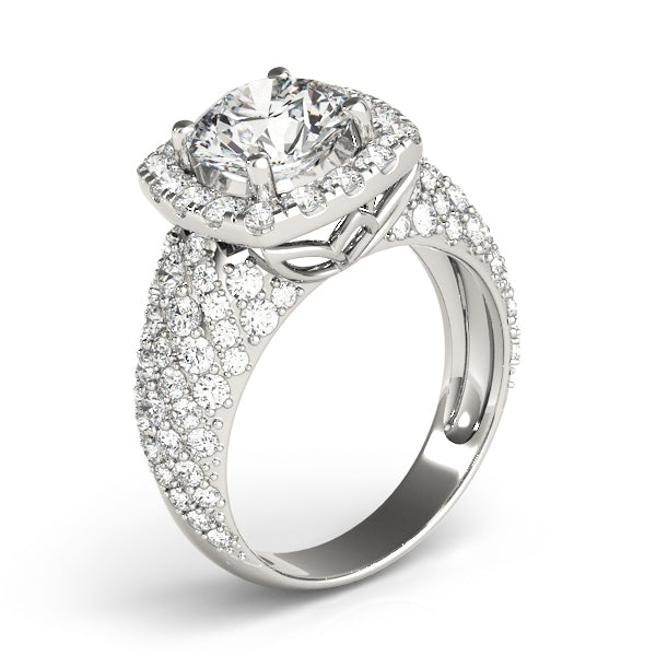 Multirow Pavé Halo Engagement Rings