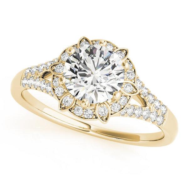 Floral Halo Split Shank Engagement Ring
