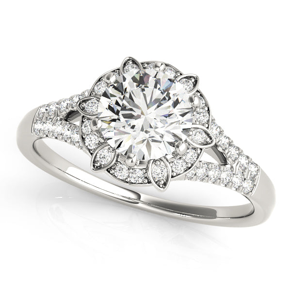 Floral Halo Split Shank Engagement Ring