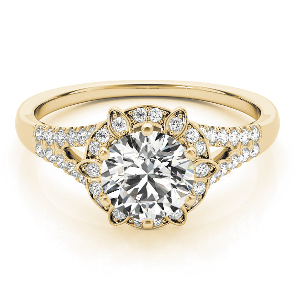 Floral Halo Split Shank Engagement Ring