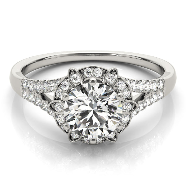 Floral Halo Split Shank Engagement Ring