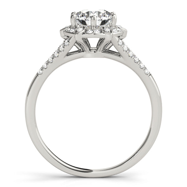 Floral Halo Split Shank Engagement Ring