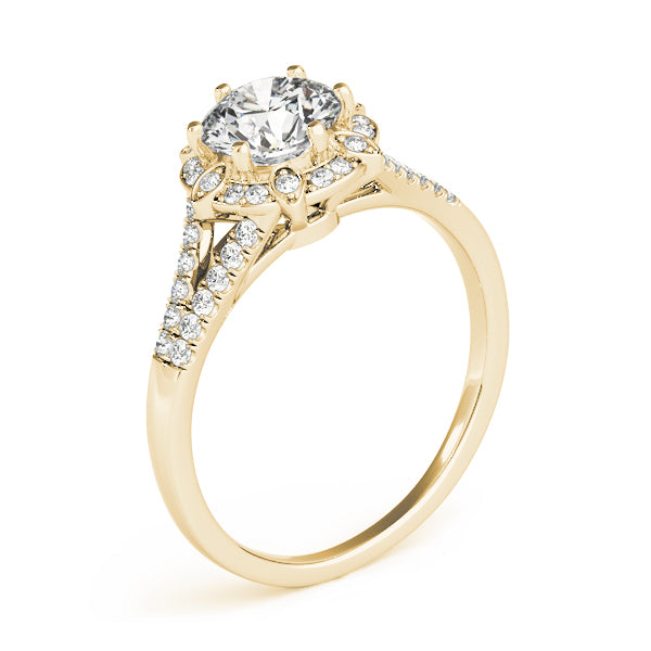 Floral Halo Split Shank Engagement Ring