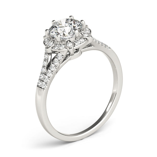 Floral Halo Split Shank Engagement Ring