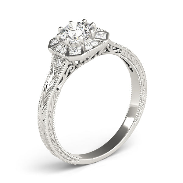 Vintage Style Halo Filigree Engagement Ring