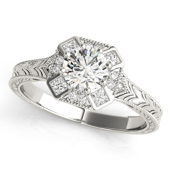 Vintage Style Halo Filigree Engagement Ring