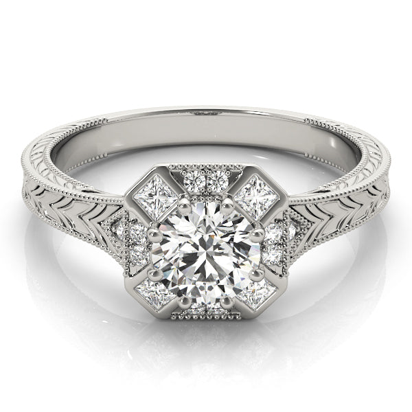 Vintage Style Halo Filigree Engagement Ring