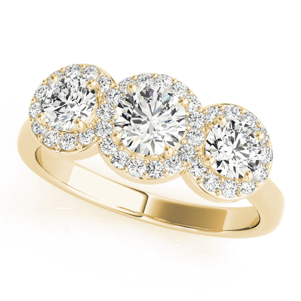 3-Stone Round Halo Engagement Ring