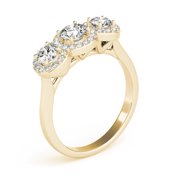 3-Stone Round Halo Engagement Ring