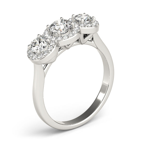 3-Stone Round Halo Engagement Ring