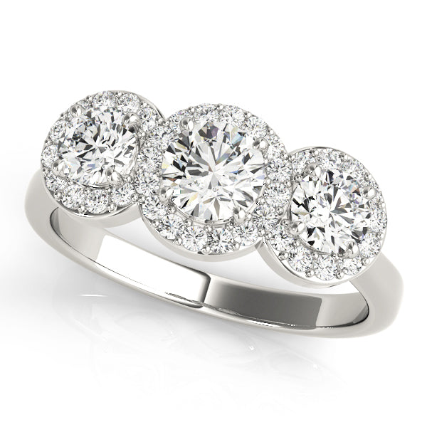 3-Stone Round Halo Engagement Ring