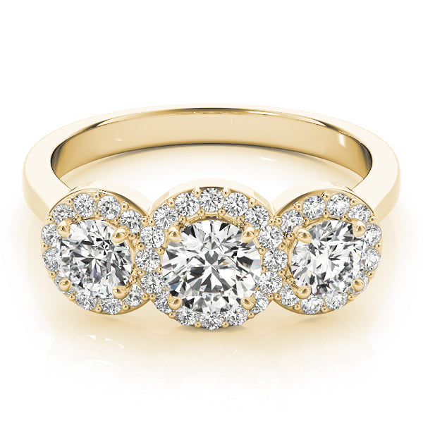 3-Stone Round Halo Engagement Ring