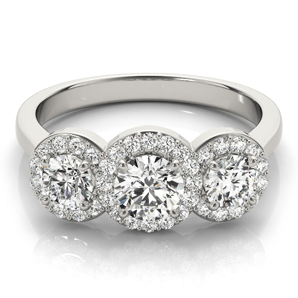 3-Stone Round Halo Engagement Ring