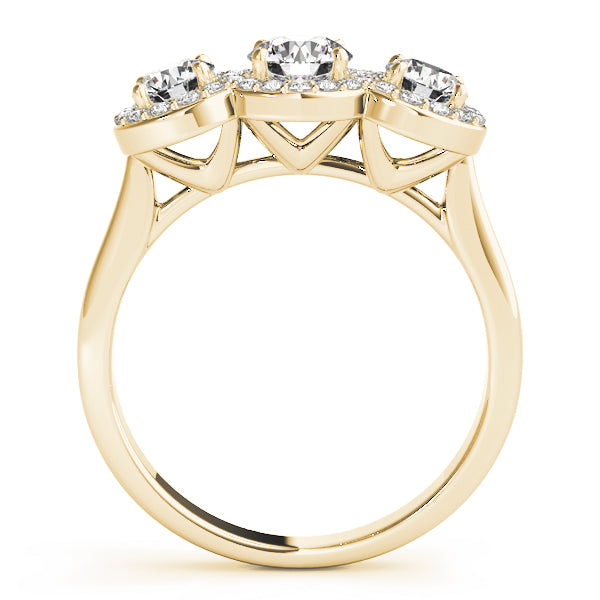 3-Stone Round Halo Engagement Ring