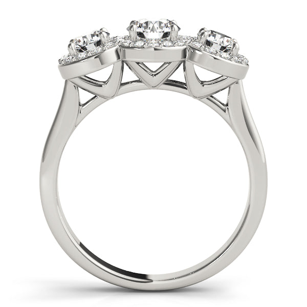 3-Stone Round Halo Engagement Ring