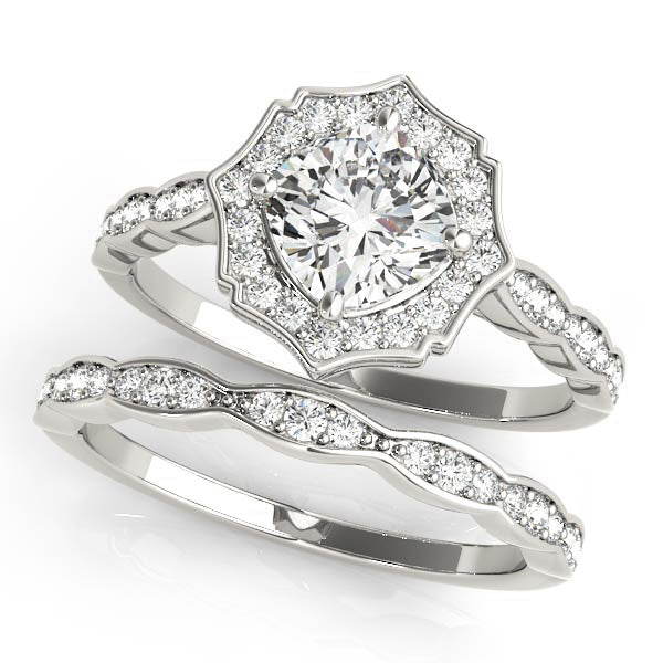 Scalloped Cushion Halo Ring
