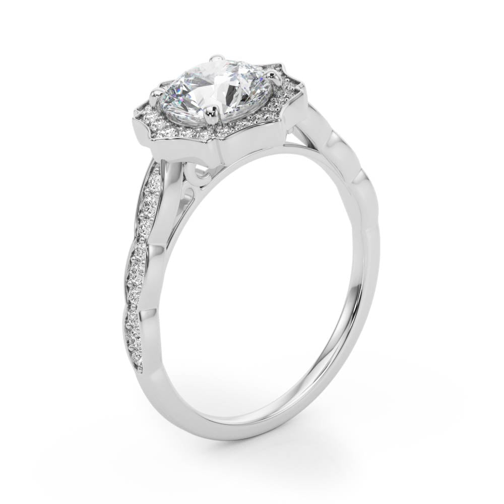 Scalloped Halo Single Row Engagement Rings