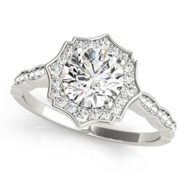 Scalloped Halo Single Row Engagement Rings