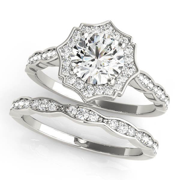 Scalloped Halo Single Row Engagement Rings