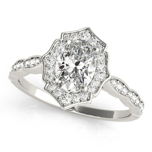 Vintage-Inspired Scalloped Halo Engagement Ring