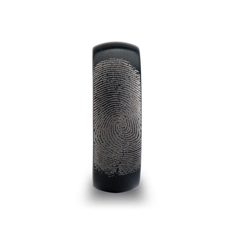 Fingerprint Engraved Domed Black Tungsten Ring with Brushed Finish - Raider - 4mm - 12mm - 8mm