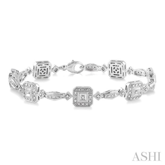 1/6 Ctw Square Shape Round Cut Diamond Bracelet in Sterling Silver