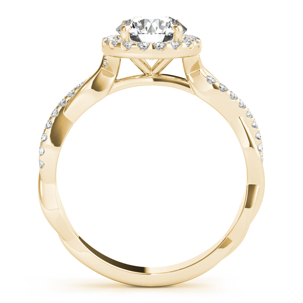 Single Row Twisted Shank Round Halo Engagement Ring